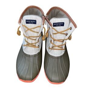 Sperry Women's Waterproof Duck Boots Size 6.5 Canvas/Green